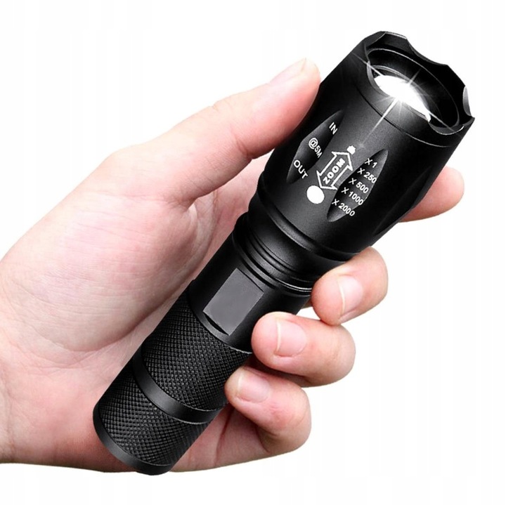 Mocna Latarka TAKTYCZNA LED Policyjna dioda ZOOM NA BIWAK SZPERACZ MEGA Liczba trybów 1