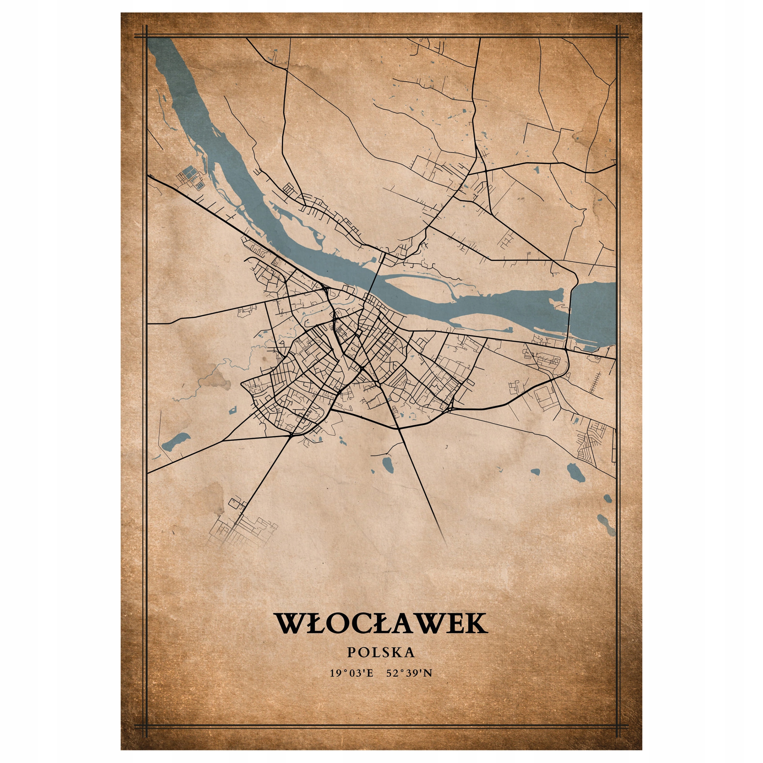

Plakat Mapa miasta vintage Włocławek 70x50cm