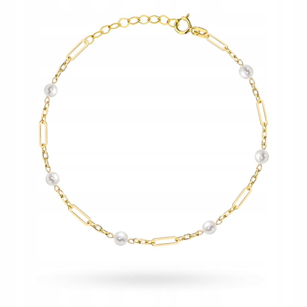 Zlatý Náramek Dámský pr. 585 14k Podélné články Perličky Krabička