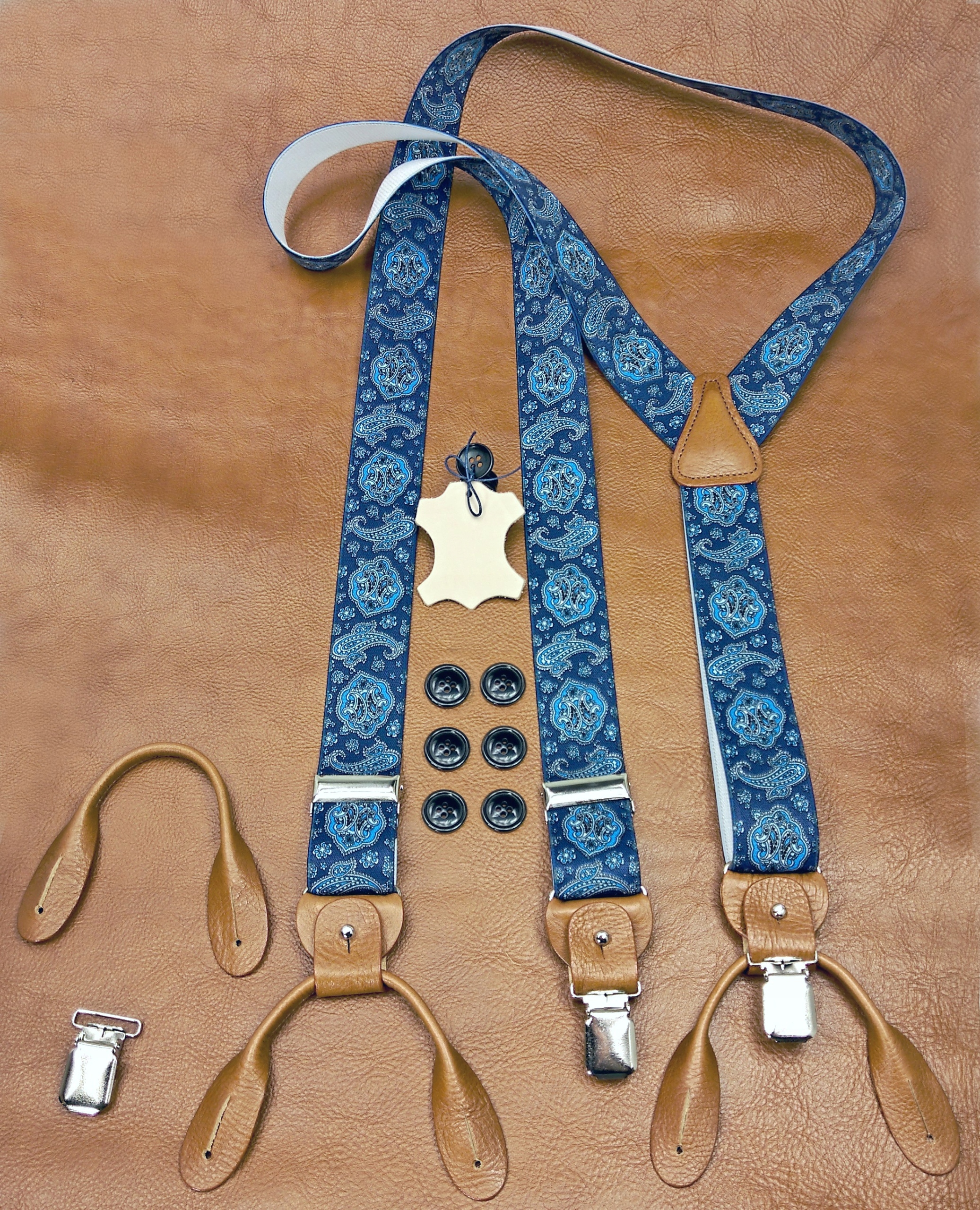 Szelki na guziki 2w1 GUMA PAISLEY NIEBIESKA GRANAT Kolor wielokolorowy