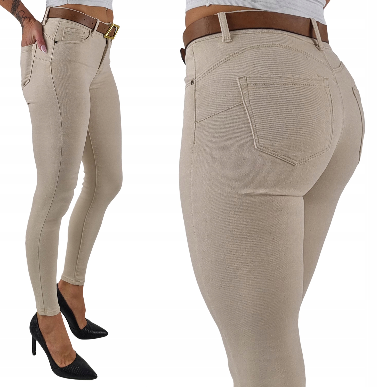 spodnie jeansy damskie Skinny M.Sara Push Up XL/42 pasek