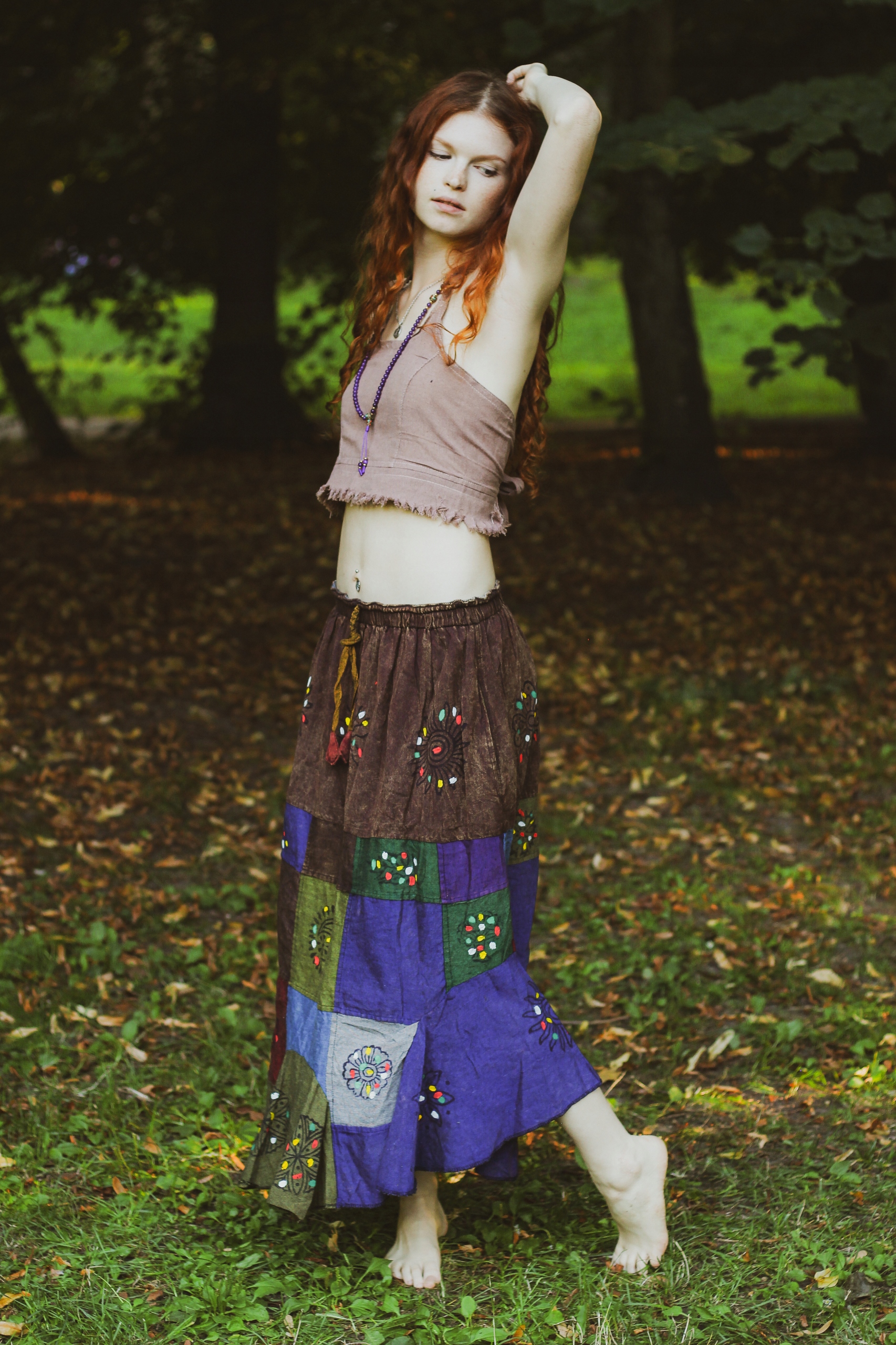 Sukně patchwork Hippie Boho Etno barevná midi sukně