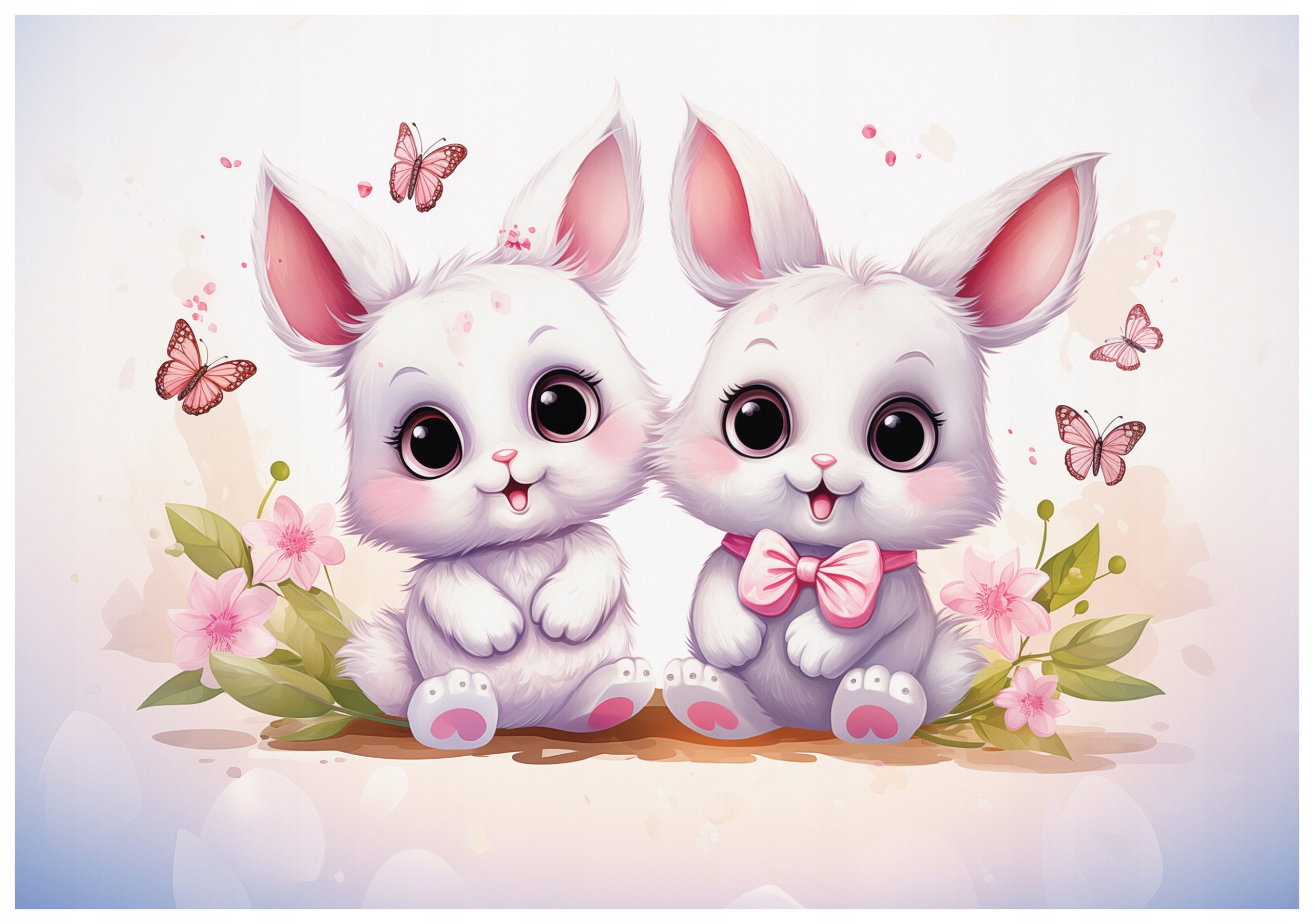 Fototapeta Zajačiky kvety motýle vinylová 416x290 do detskej izby lepidlo