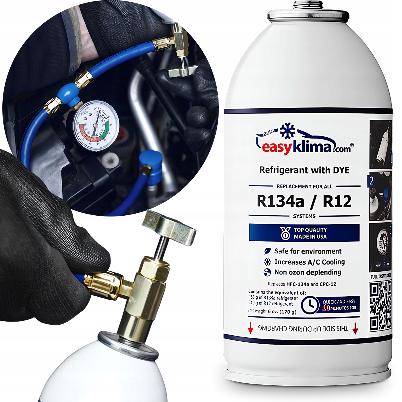 PLYN PRO PLNĚNÍ KLIMATIZACE V AUTĚ R134A DIY NÁBOJ EASYKLIMA FAKTOR za ...