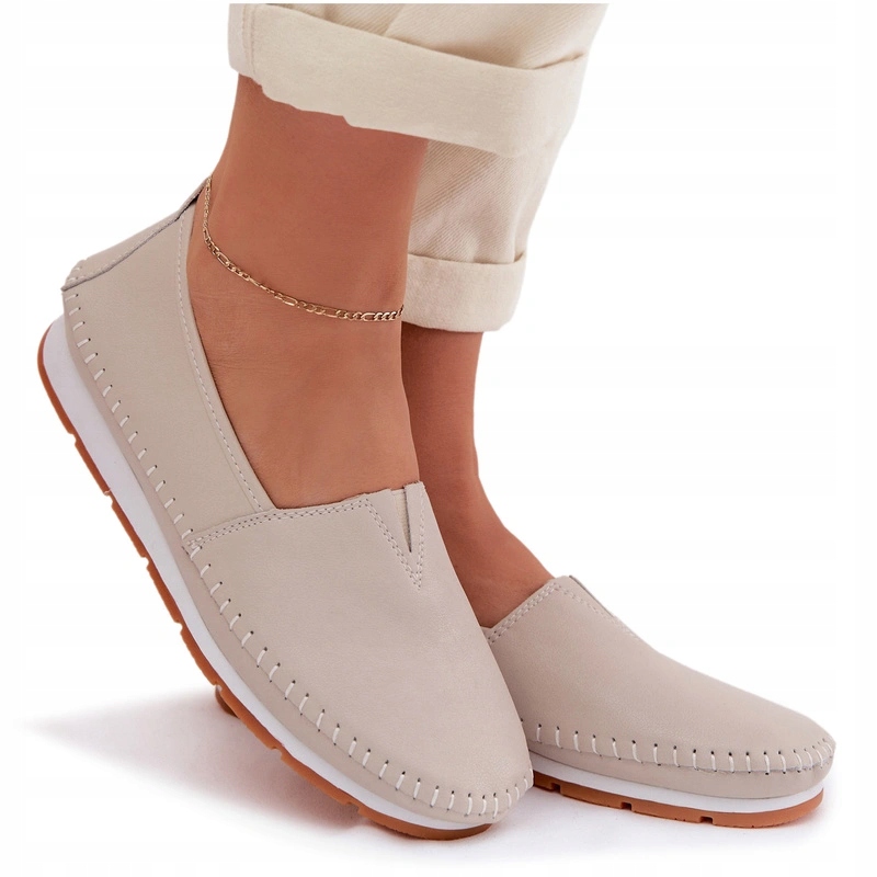 Dámské Polobotky Z Přírodní Kůže Nazouvací S.barski LR61-7051 Béžové 38