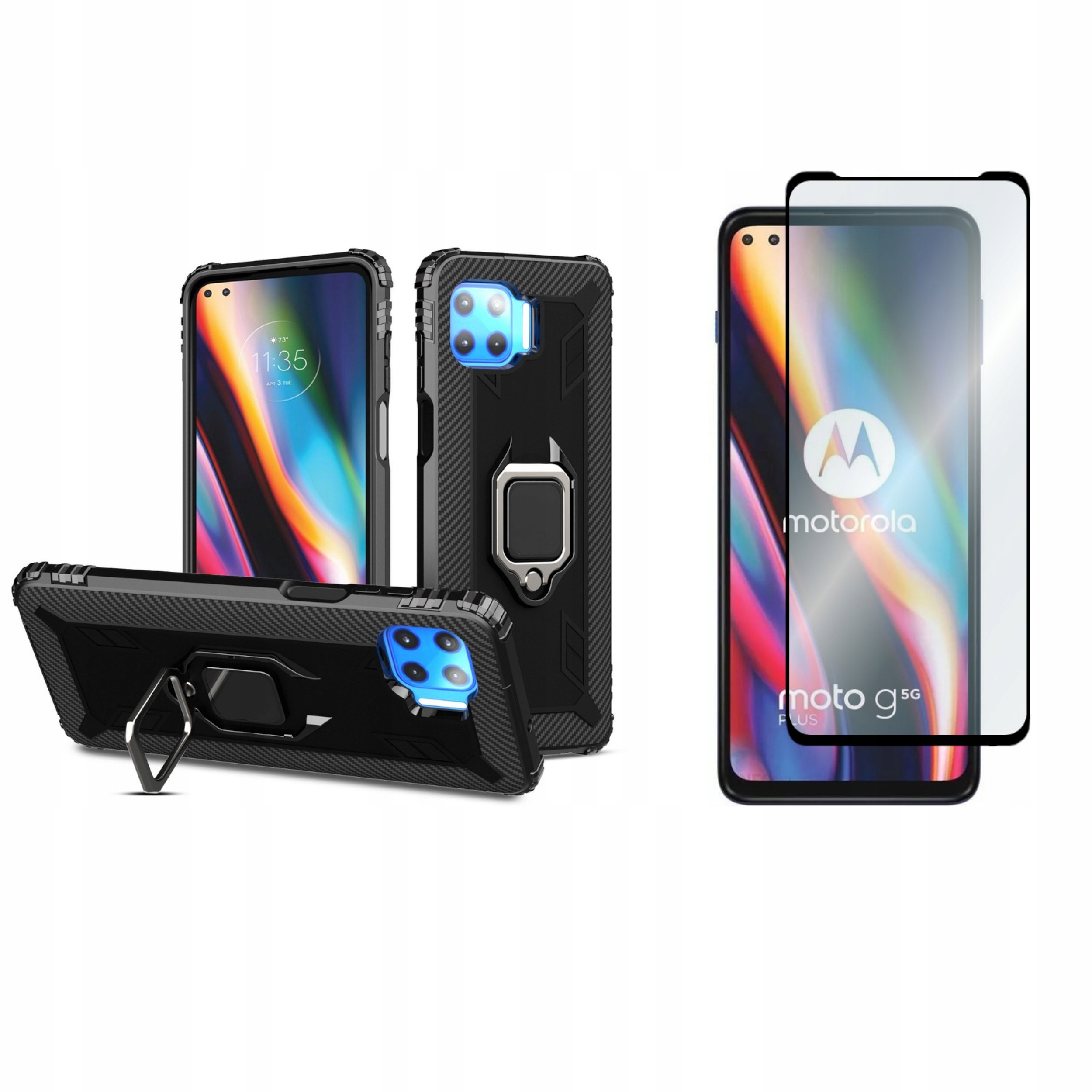

Etui do Motorola Moto G 5G Plus Ring Carbon +szkło