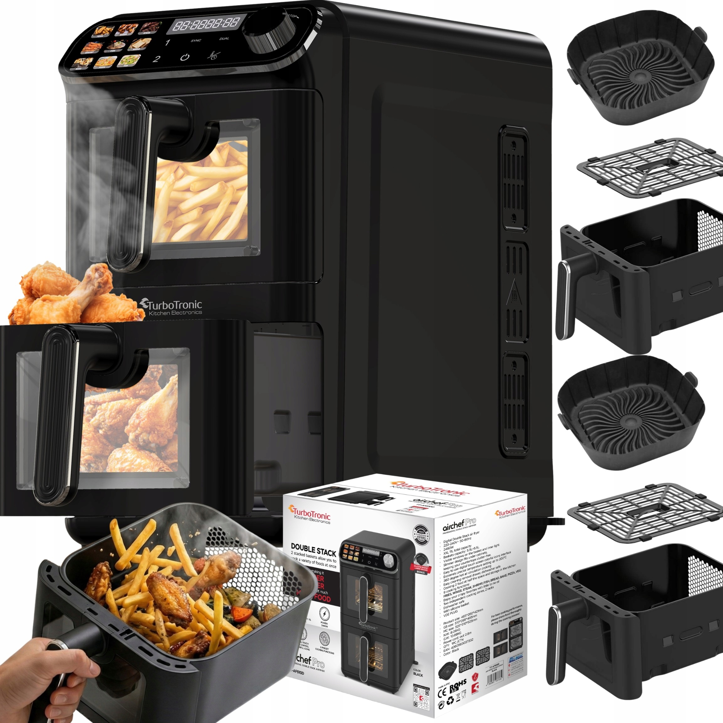 Pionowa Frytkownica Frytownica Beztłuszczowa 11L 2460W 2 Kosze Z Okienkiem