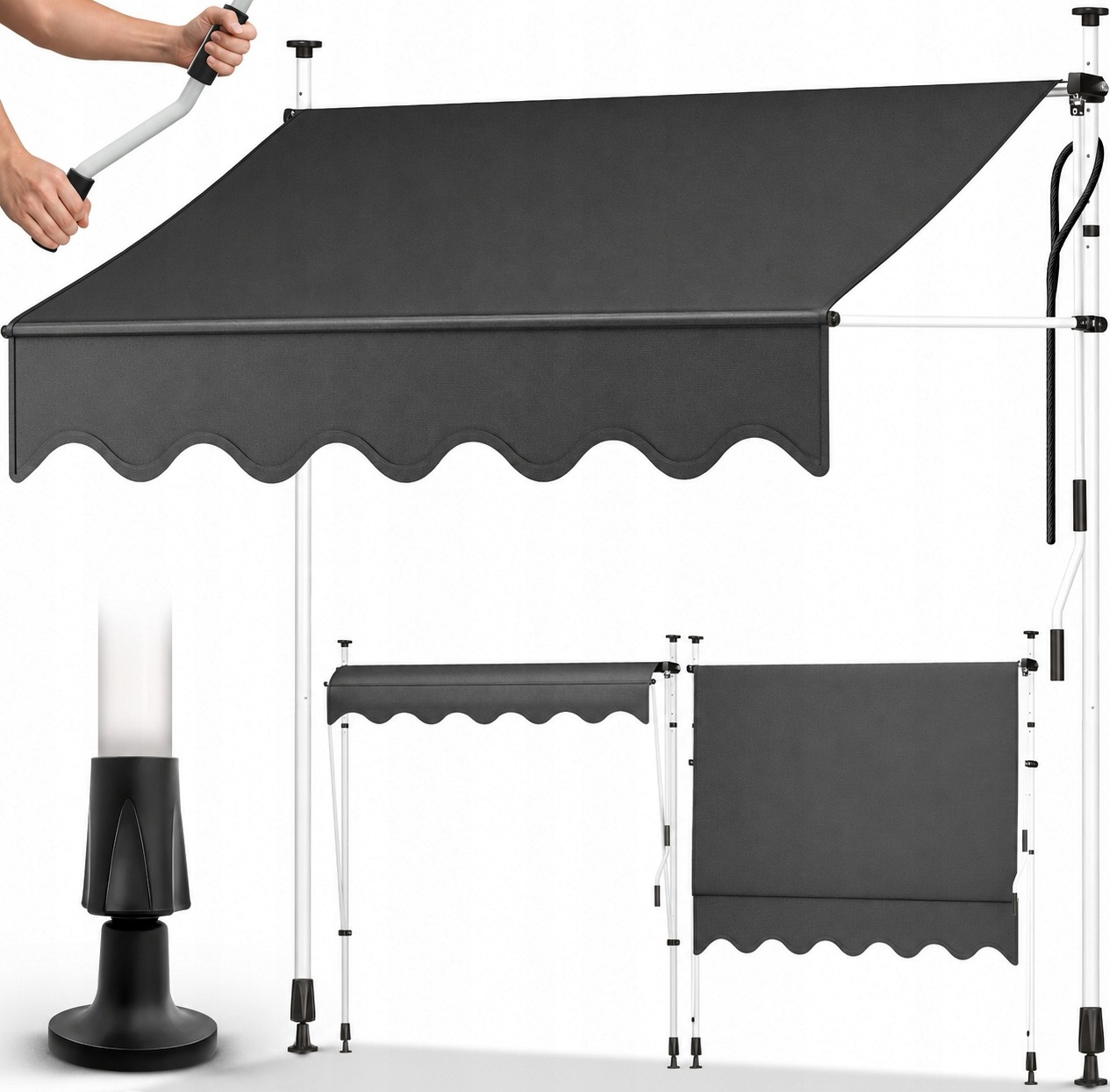 Balkónová markíza Tmavosivá Terasová 300 x 120 cm Bez UV50+ vŕtania