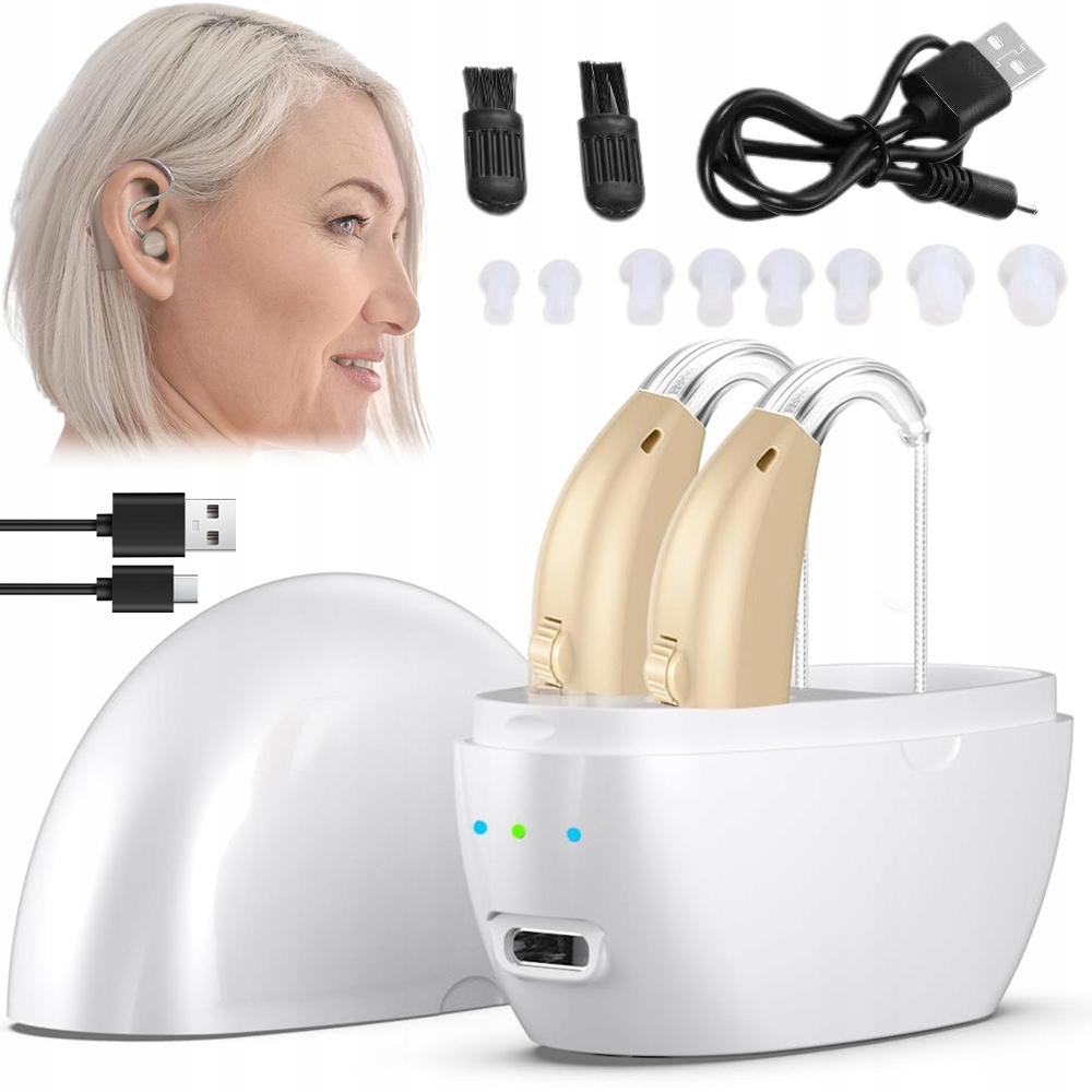 Aparat Słuchowy Z Akumulatorem 2W1 Ładowarka Przenośna Dla Seniorów