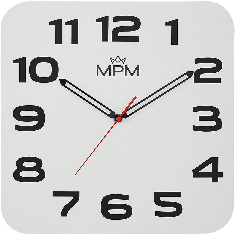 Čtvercové Dřevěné Čitelné Bílé Nástěnné Hodiny Mpm E07M.4260.0090 33 cm