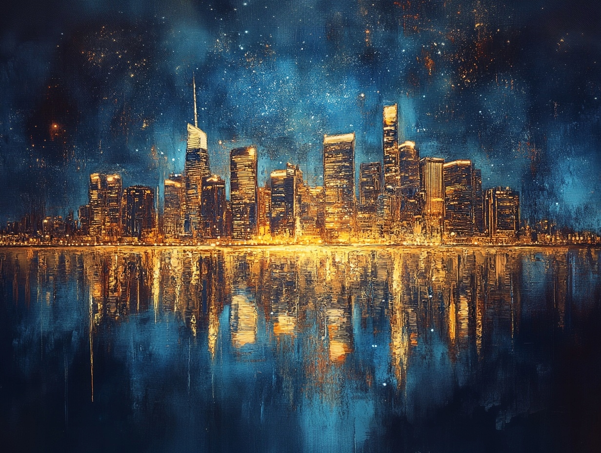 Obraz Na Plátně Canvas Panorama Noc Usa New York Manhattan Světla 80x60