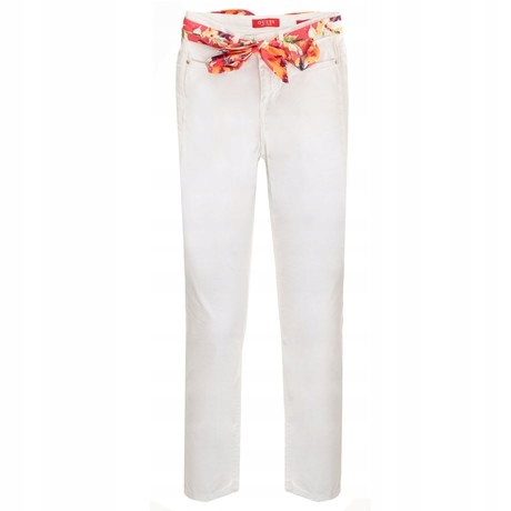 Guess Bílé Trubičkové Kalhoty S Páskem S Květinami Casual 24 Gga