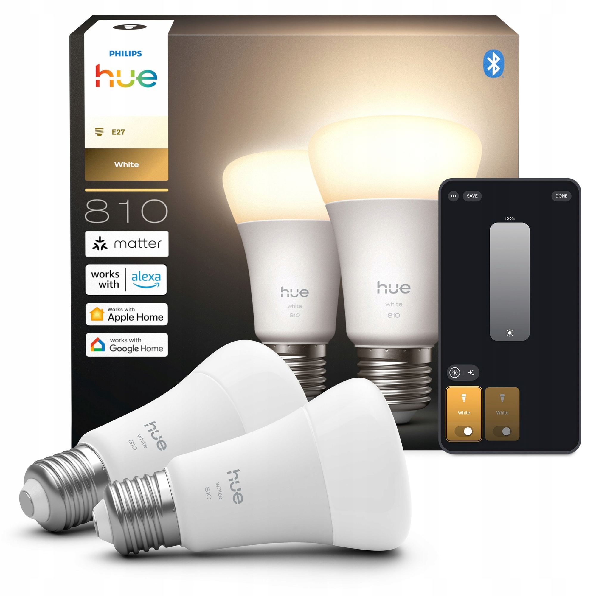 Led žárovka E27 7W 810lm Smart Inteligentní ZigBee White Philips Hue 2 ks