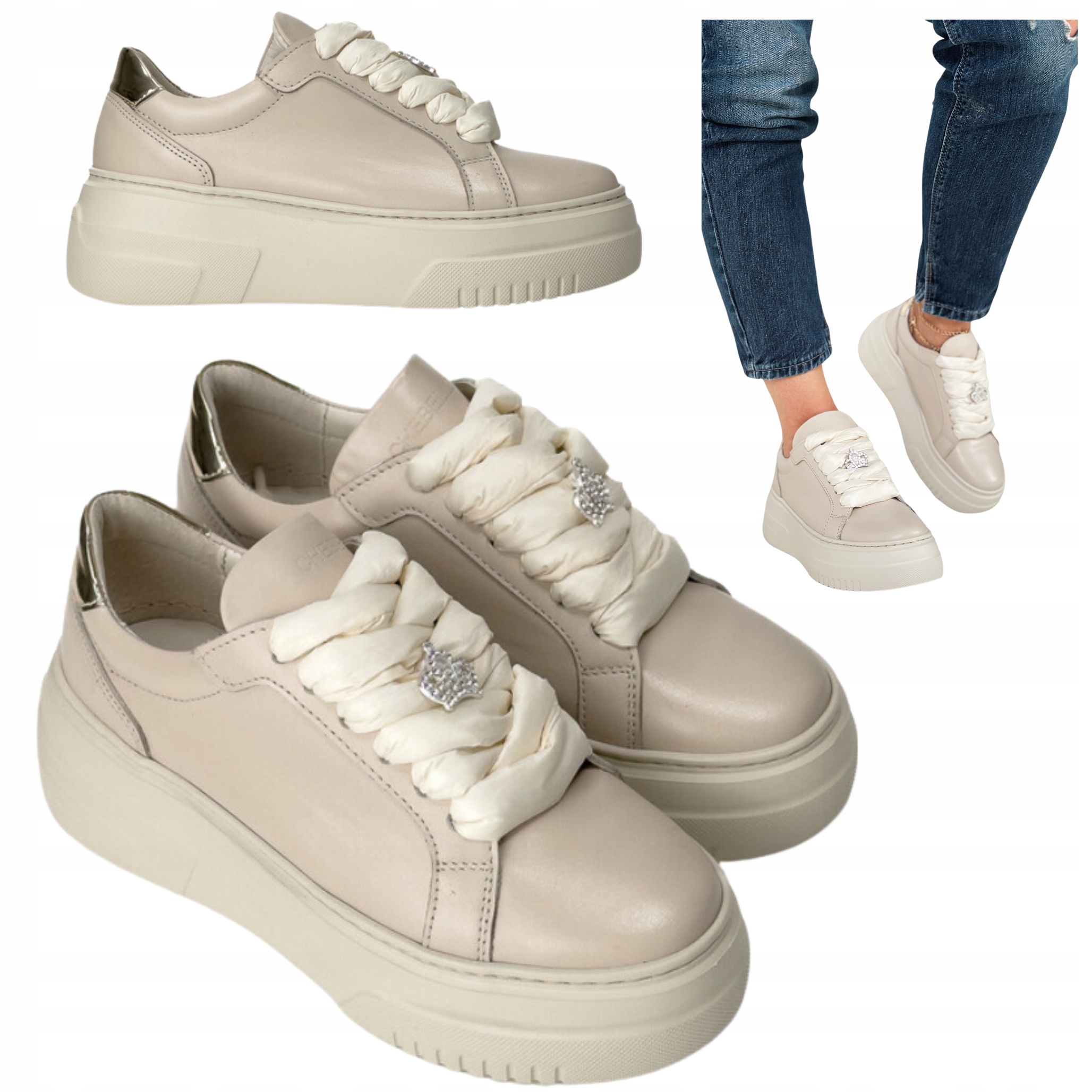 Dámské boty CheBello 37 Pohodlné tenisky Sportovní polobotky 4410 Béžová