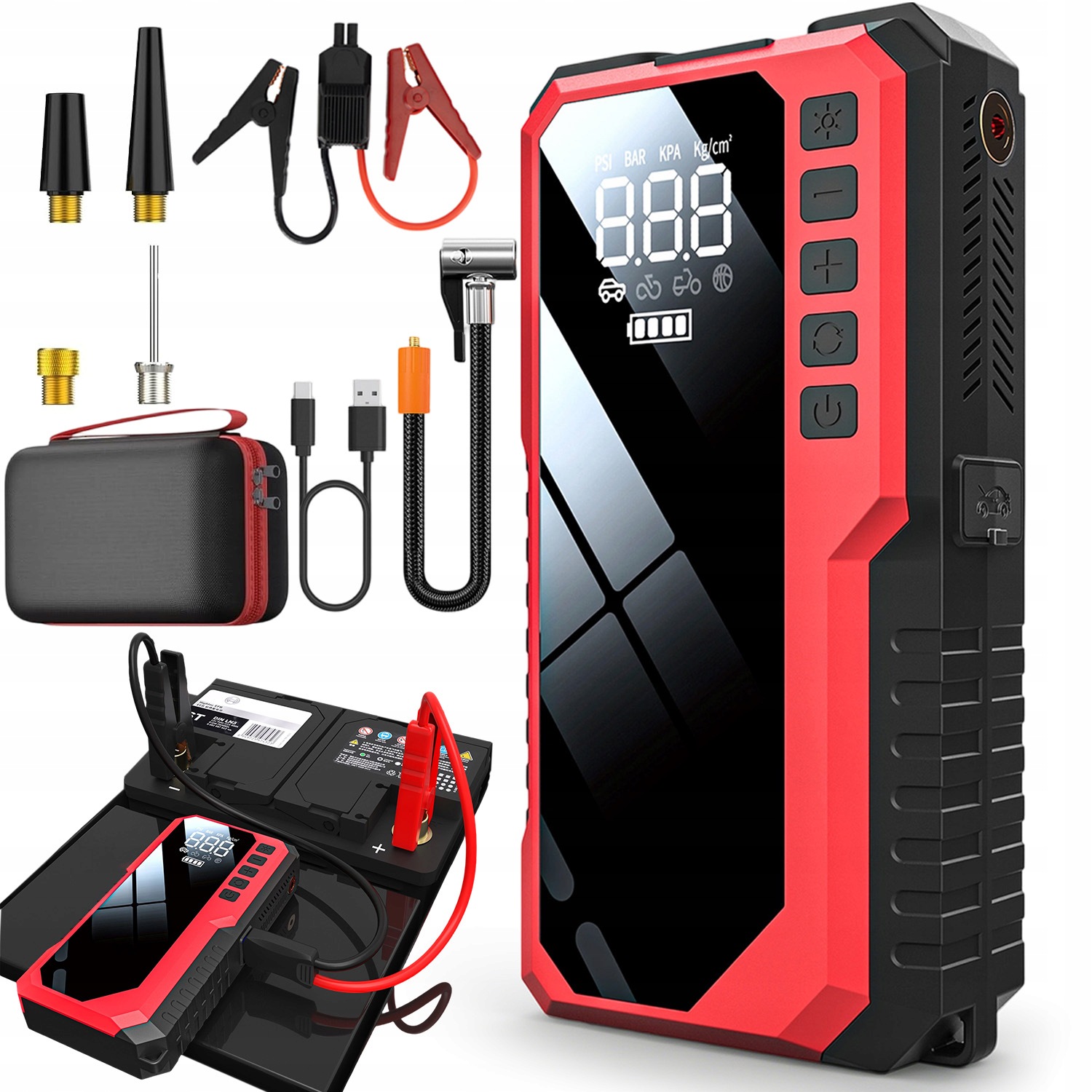 Jump starter booster zariadenie 6400 mAh s puzdrom a kompresorom pre Suv auto