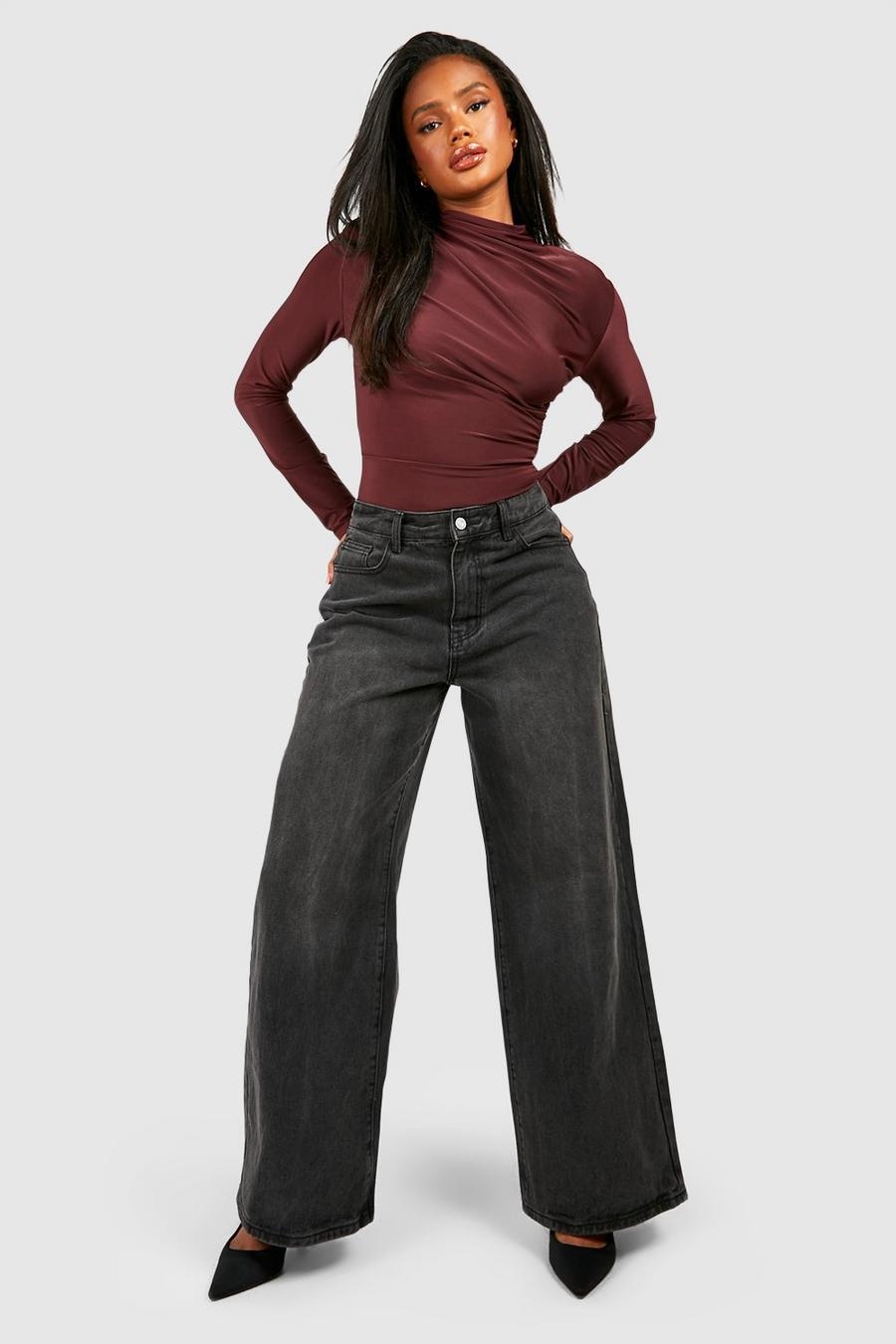 BRĄZOWE GŁADKIE BODY BLUZKA MARSZCZONE DŁUGI RĘKAW DÓŁ STRINGI BOOHOO 38 Marka Boohoo