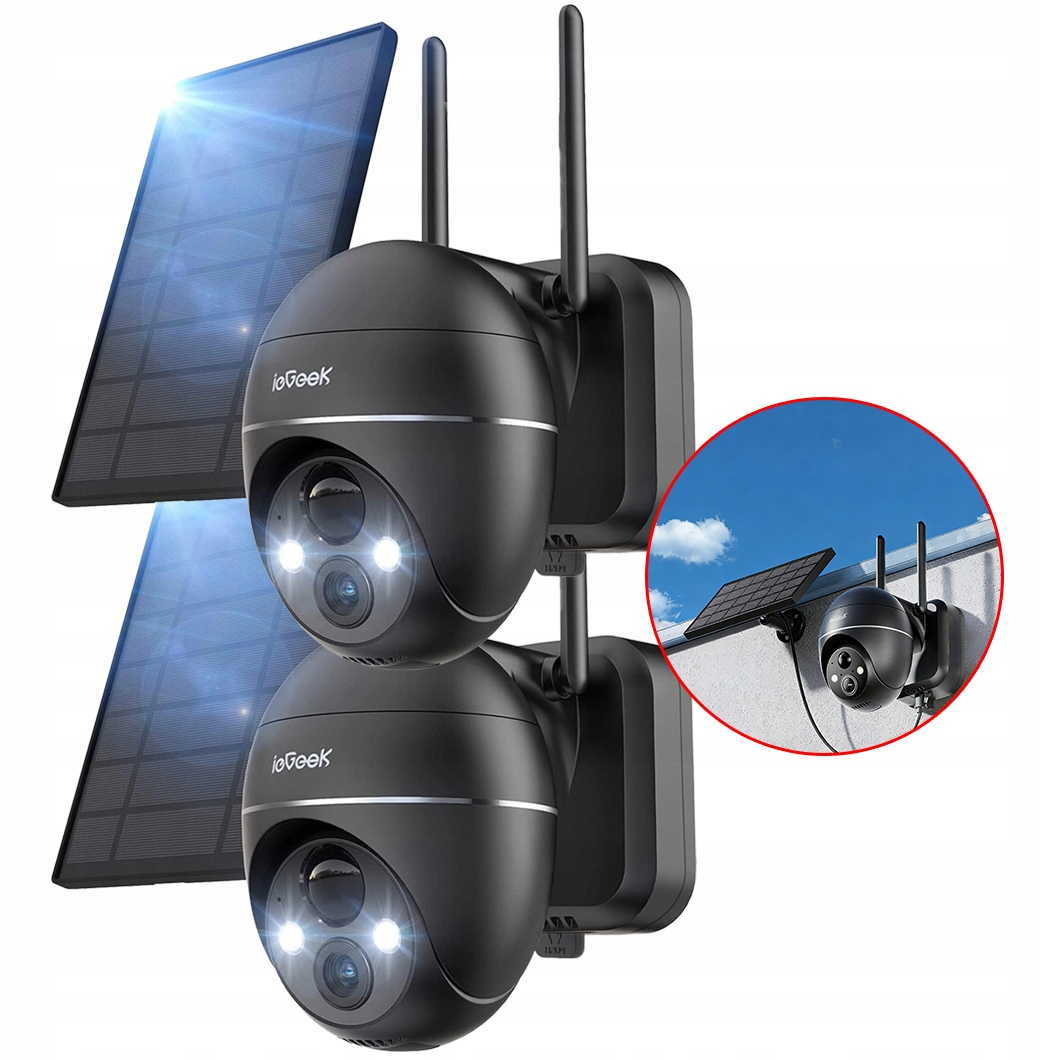 Solární Kamera Wifi Ip Venkovní Monitorovací 2K Otočná 9000MAH Černá X 2