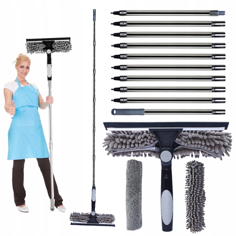 Teleskopický Mop Na Okna 424 CM Stahovák Šmouh S Mikrovláknem 2V1 Sada