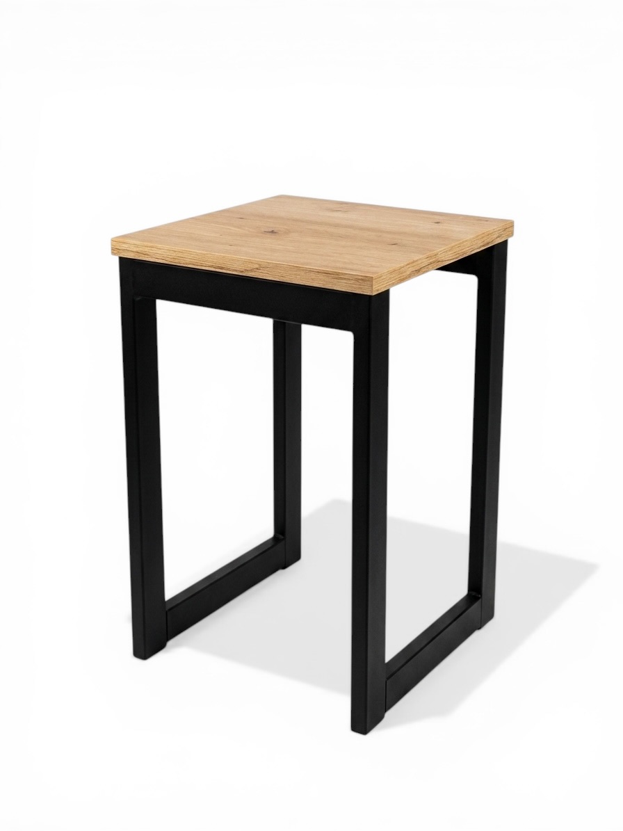 Stołek Do Kuchni Taboret METAL+Drewno Artisan Wotan Welur Eko skóra Bejca