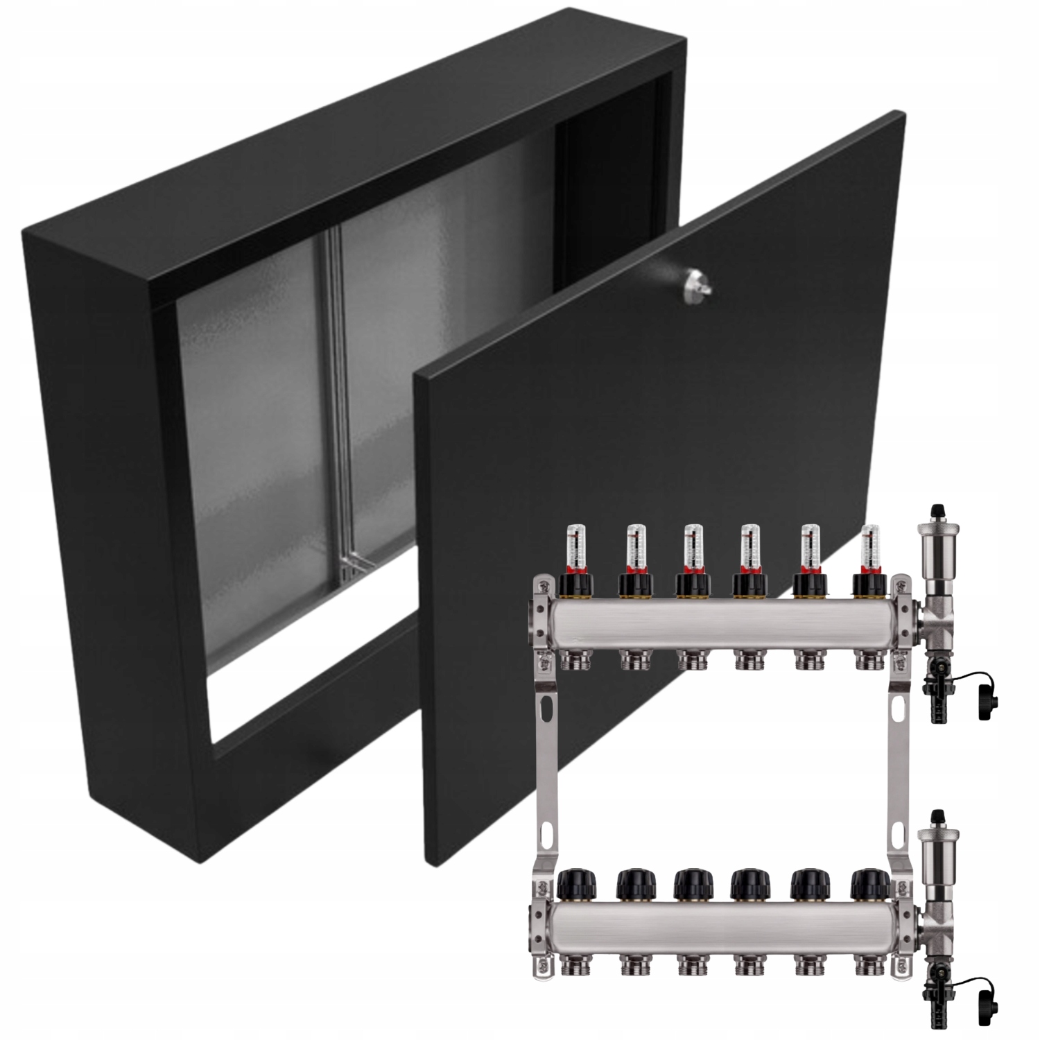 Nerezový Rozdělovač Podlahových Krytin 6+ Nástěnný Box Černý