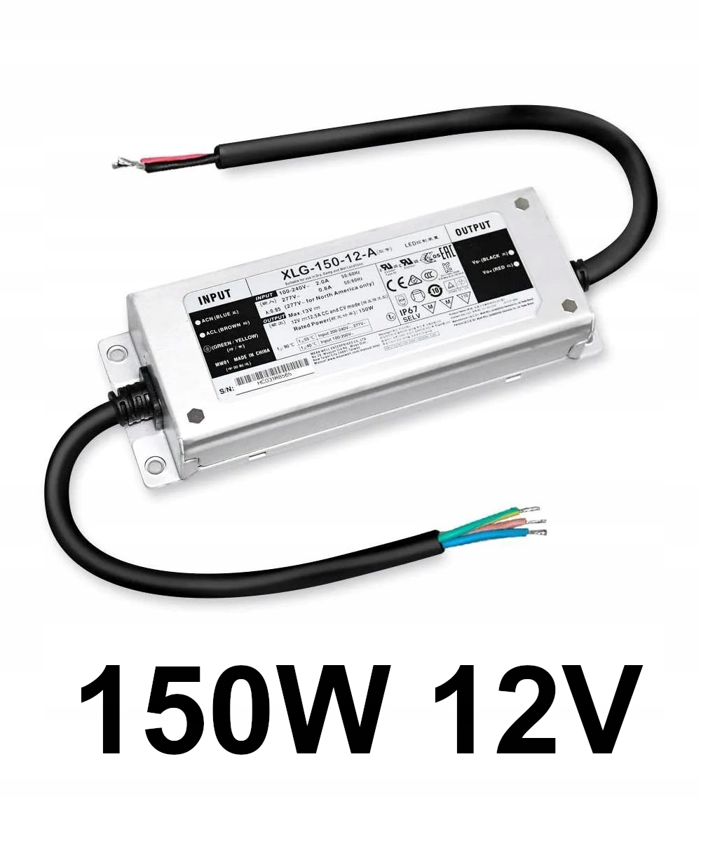 

Zasilacz do Led wodoodporny IP67 Mw Xlg 150W 12V