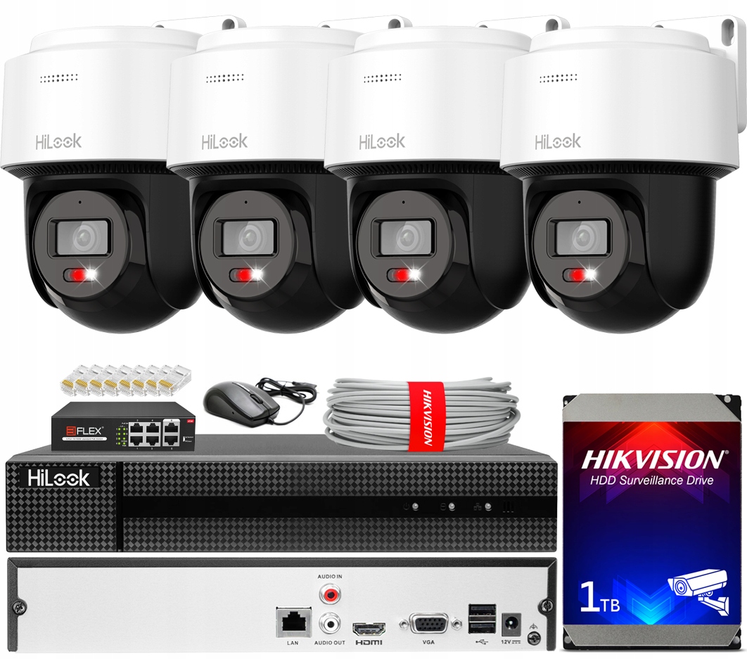 Zestaw Monitoringu 4MP 4 Kamery Obrotowe Full Color Autotracking PoE IP67