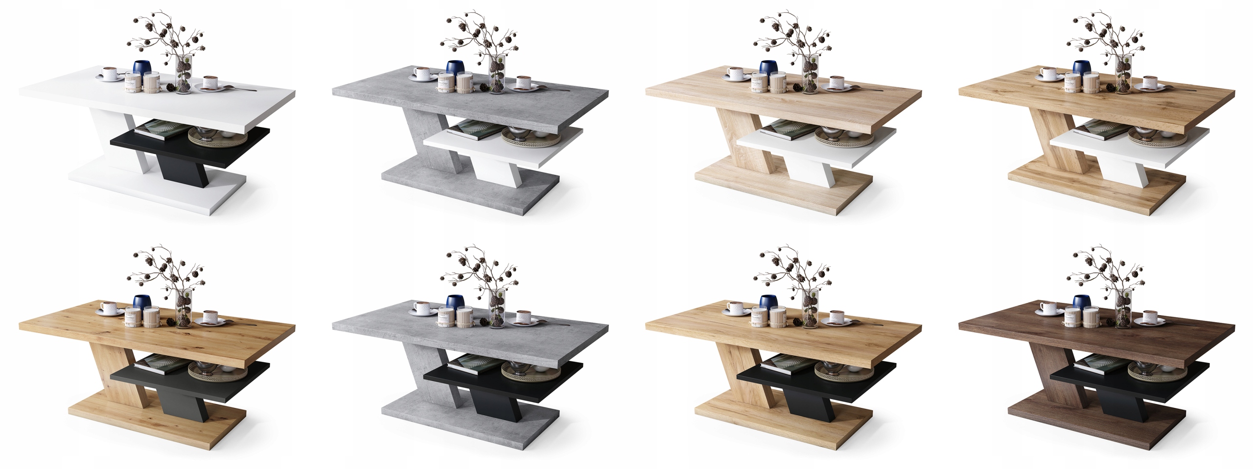 CLIFF MAT Dąb Wotan/Biały - NOWOCZESNA ŁAWA STOLIK KAWOWY Z PÓŁKĄ Kolekcja CLIFF