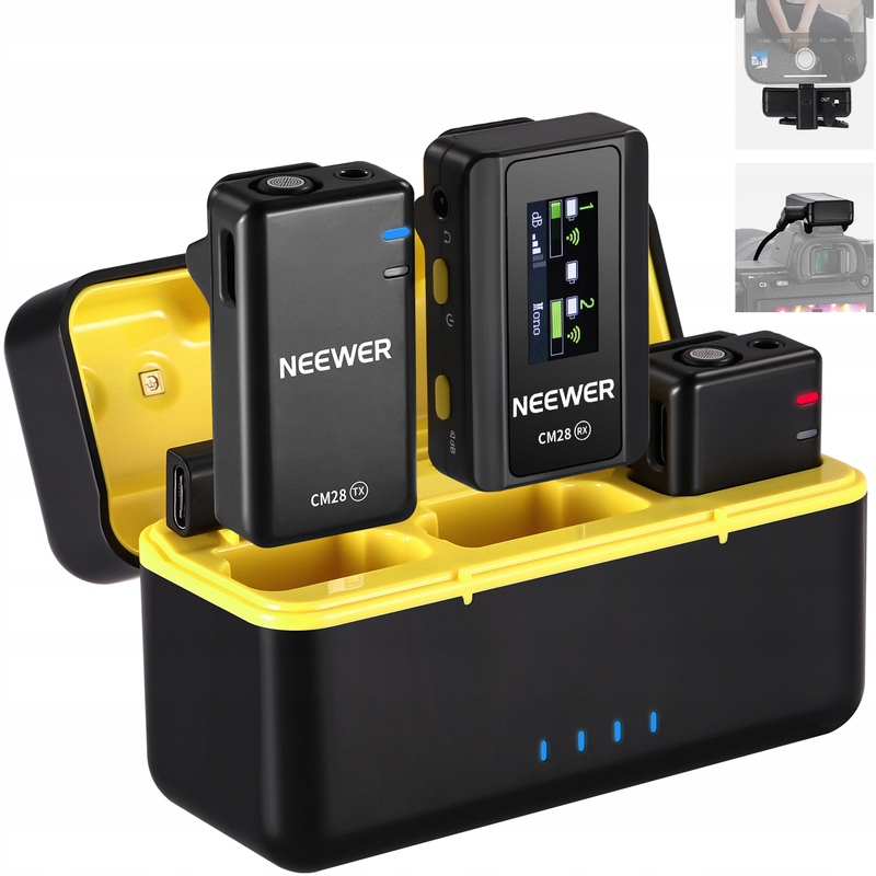 Neewer CM28 Pro, set 2x bezdrátový klopový mikrofon, přijímač a nabíjecí zá