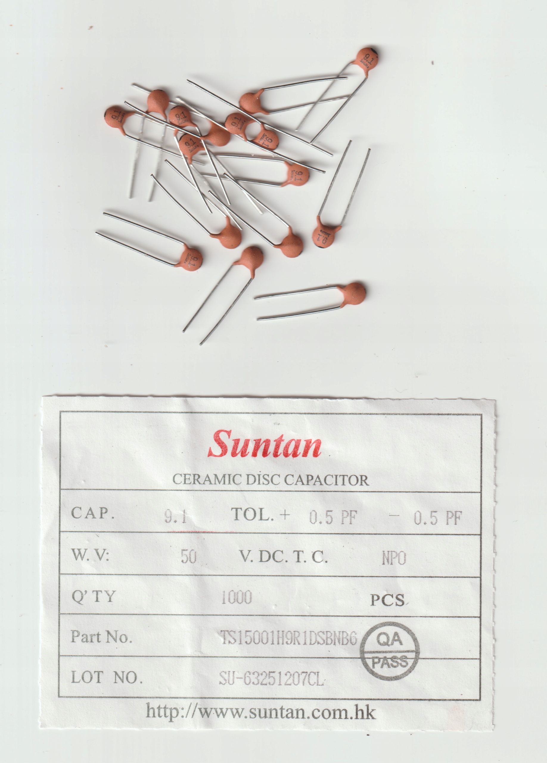 100x 9.1pF 50V +/-0.5pF NP0 kond. ceramiczny Tht