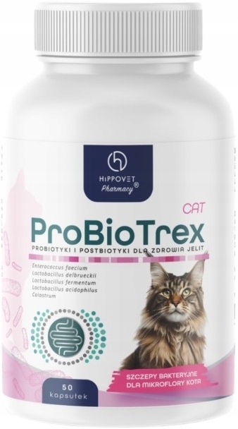 HippoVet Pharmacy ProBioTrex Cat probiotyk i postbiotyk dla kota 50 kaps.