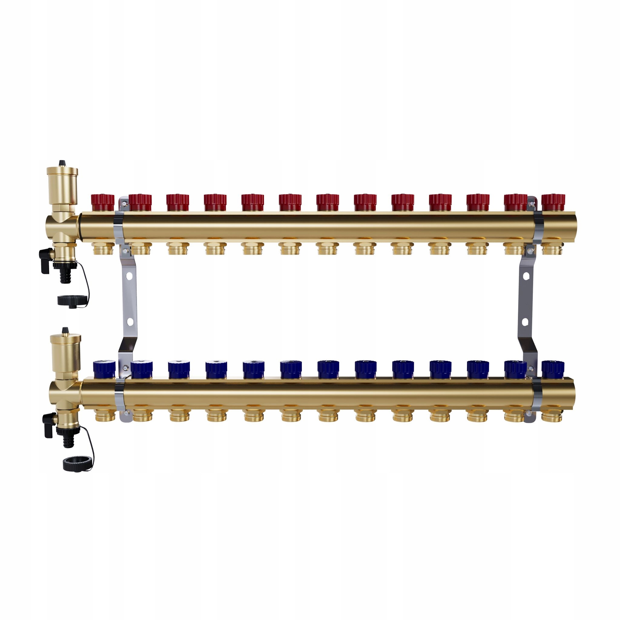 Mosazný 13-okruhový manuální rozdělovač pro radiátorové vytápění