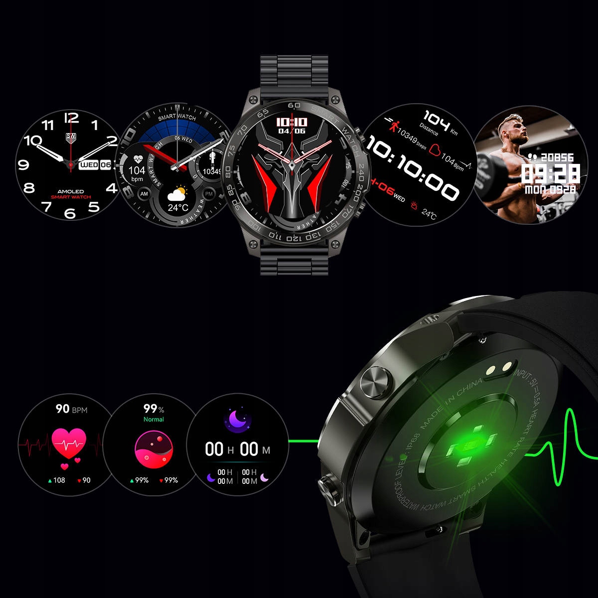 SMARTWATCH ZEGAREK MĘSKI MENU POLSKIE ROZMOWY PULS SMART WATCH AMOLED PL Rodzaj cyfrowe