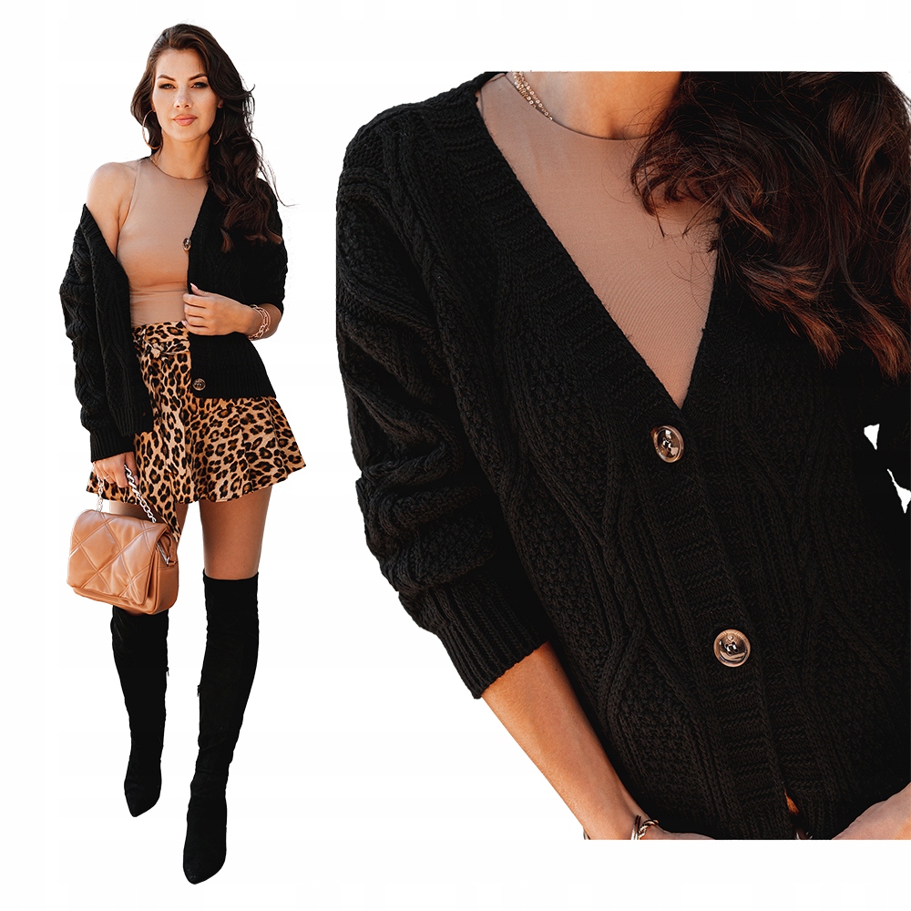 

Sweter damski zapinany 013ELR czarny one size