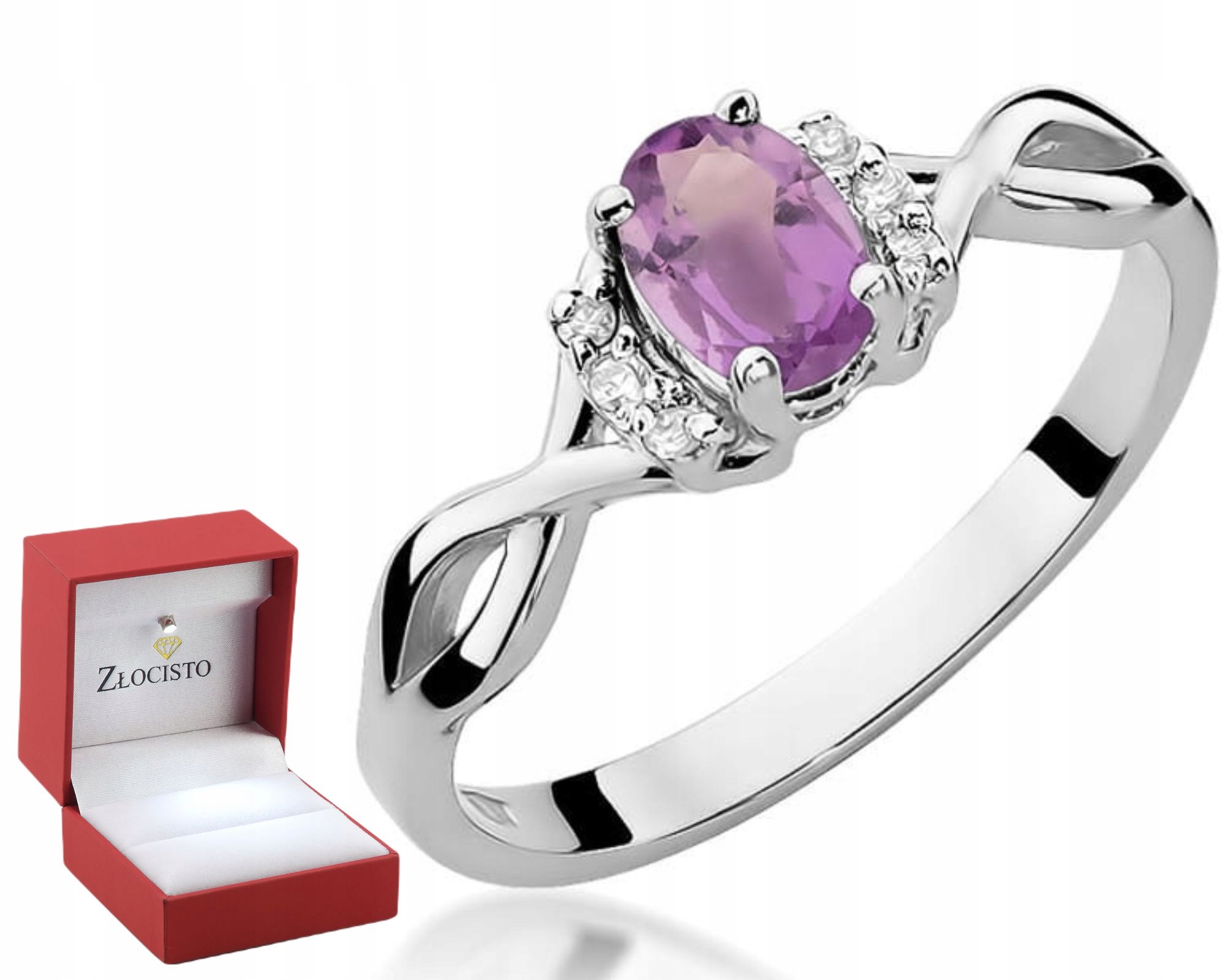 Prstýnek Ametyst Bílé Zlato Gravírování Bonus 585 Dárek