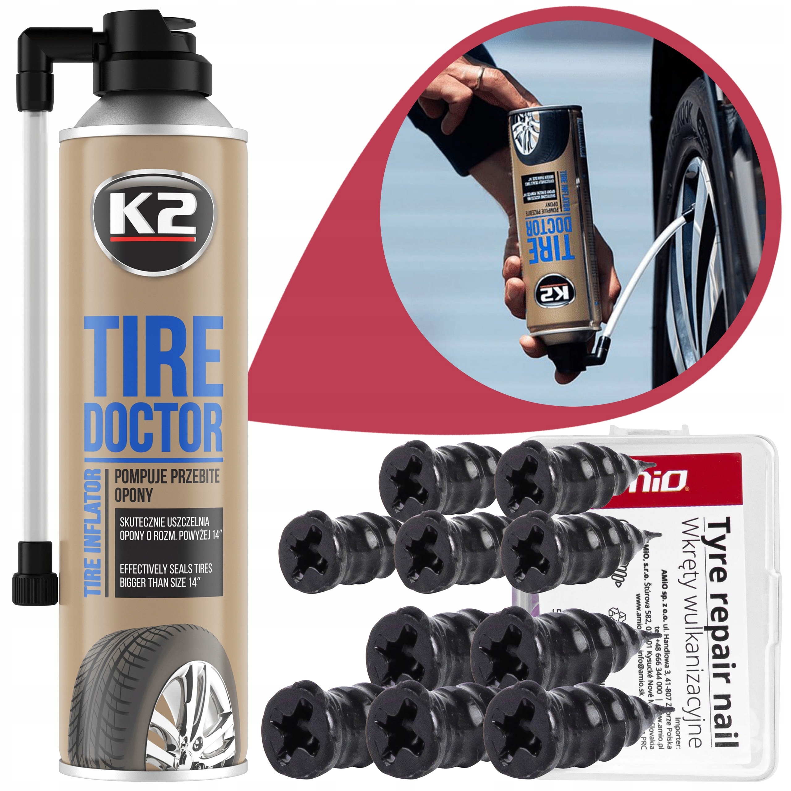 Wkręty wulkanizacyjne do opon Zestaw naprawczy koło zapasowe w sprayu