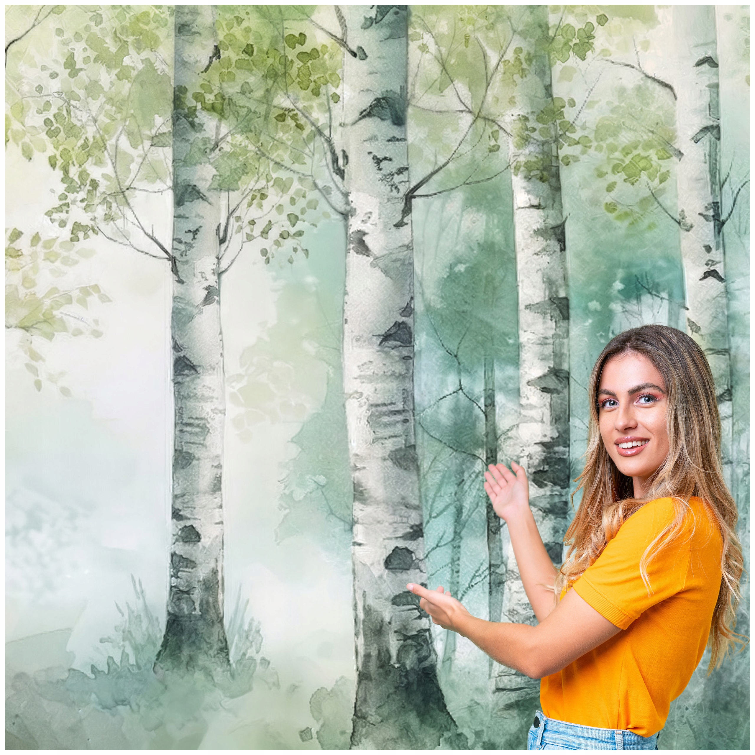 Fototapeta Les Stromy Listy Akvarel Príroda Vintage Boho 588x280 LDAV01F