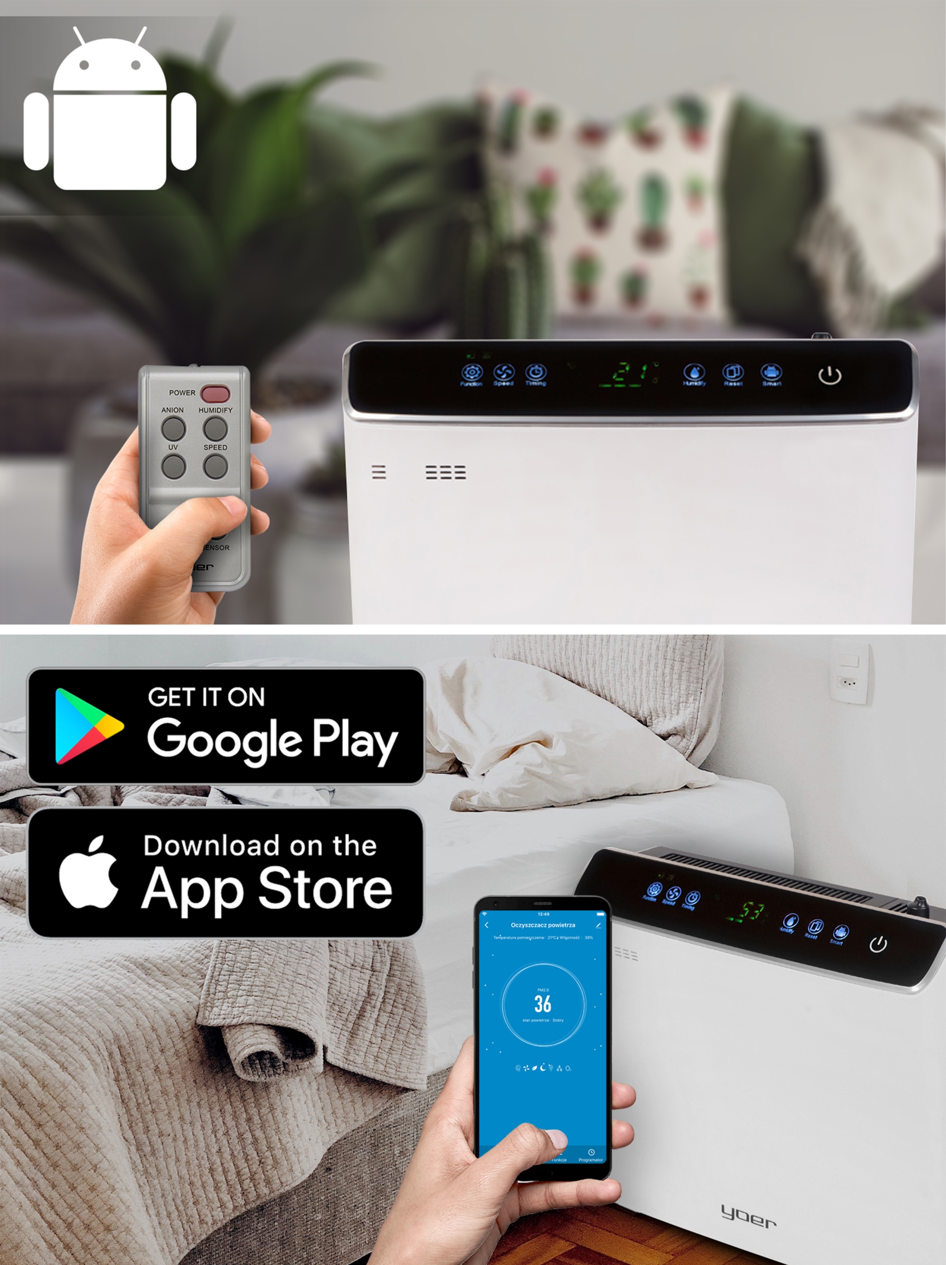 Oczyszczacz powietrza Nawilżacz +JON+UV+OZON Yoer Moc 75 W