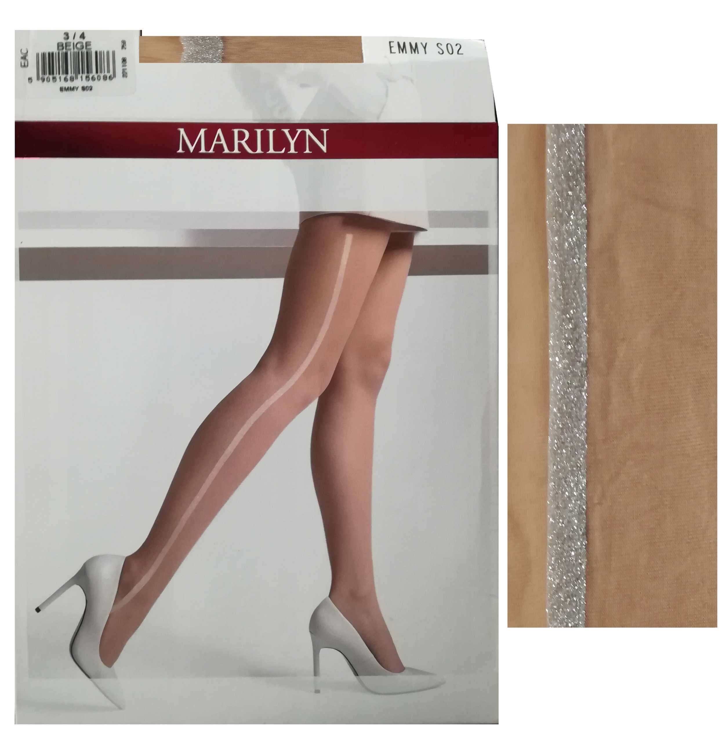 

Rajstopy Emmy S02 Beige 3/4 brokatowy szew z boku