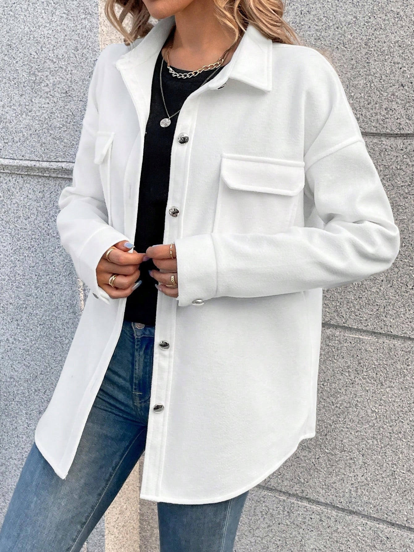 Košilová Bunda Se Zlatými Knoflíky Schacket Béžová Shein Casual XL