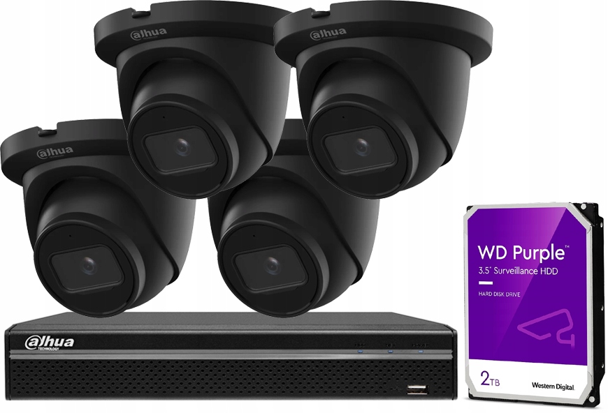 Zestaw Kamer Dahua 4MPx IPC-HDW2441TM-S Black WizSense Rejestrator PoE 2TB