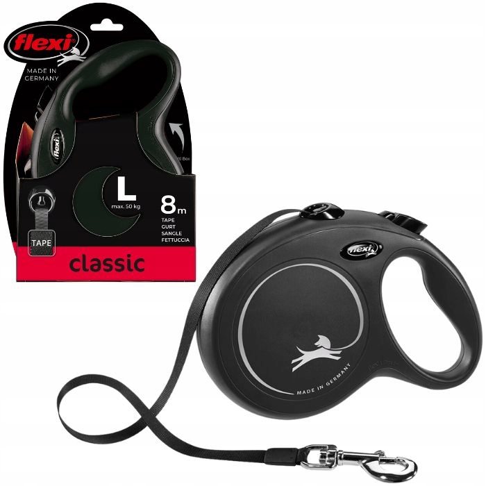 Flexi smycz automatyczna New Classic L taśma 8m do 50kg Czarna