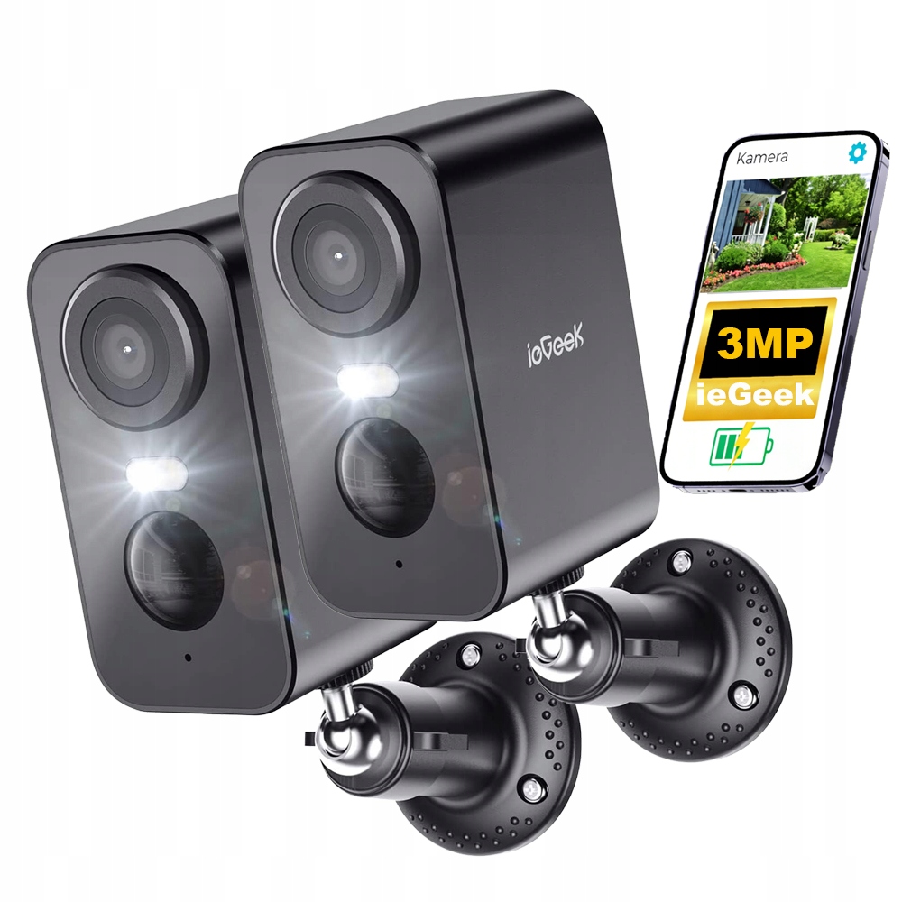 2 kusy Wifi kamera na baterie Bezdrátová 3Mp 2K s barevným nočním viděním