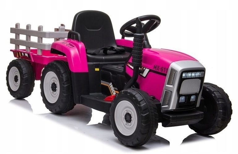 Traktor na akumulator z Przyczepką Pilot 137cm 12V Miękkie koła Eva Różowy