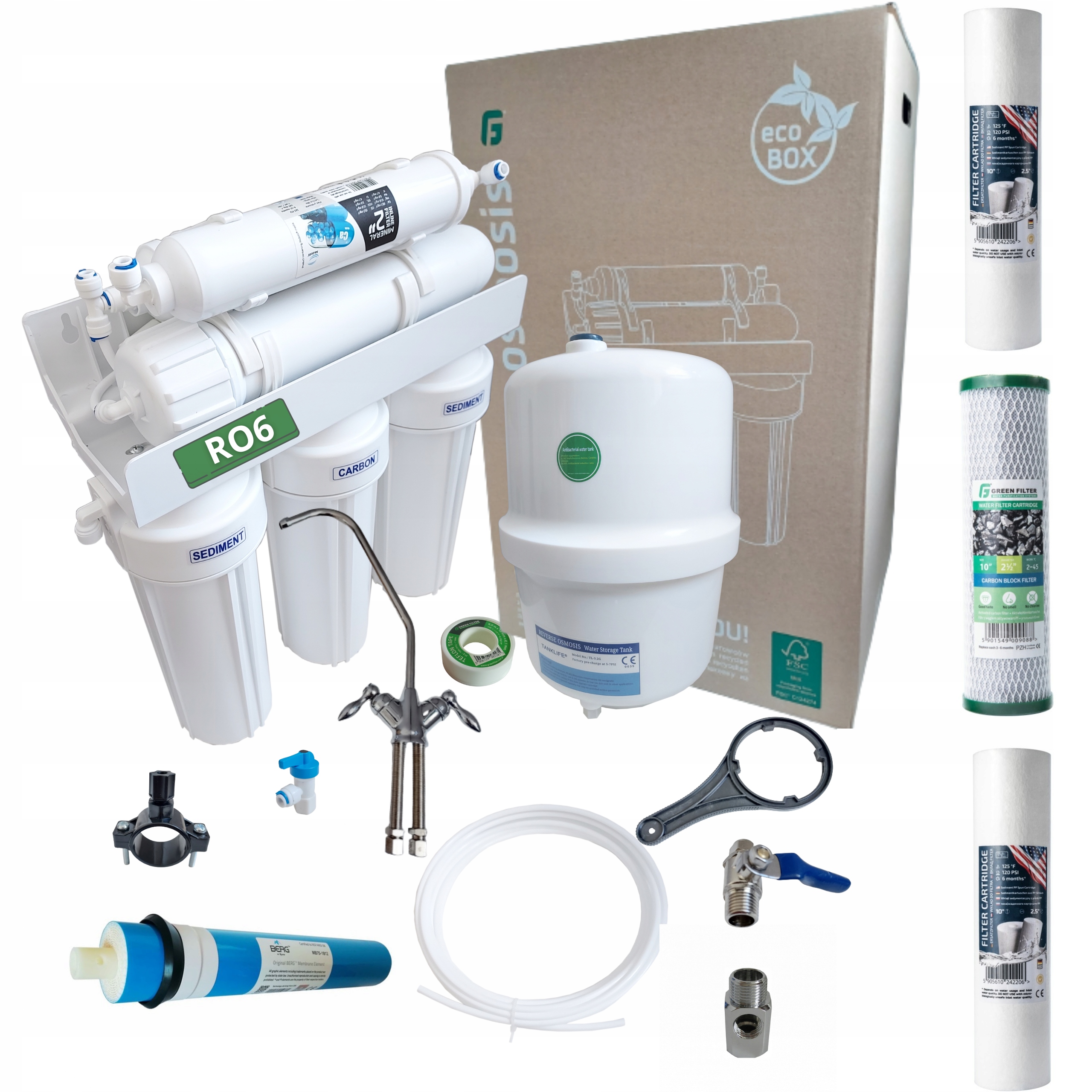 SYSTEM ODWRÓCONA OSMOZA FILTR DO WODY RO6 OSMOTEC 75 GPD Z MINERALIZATOREM