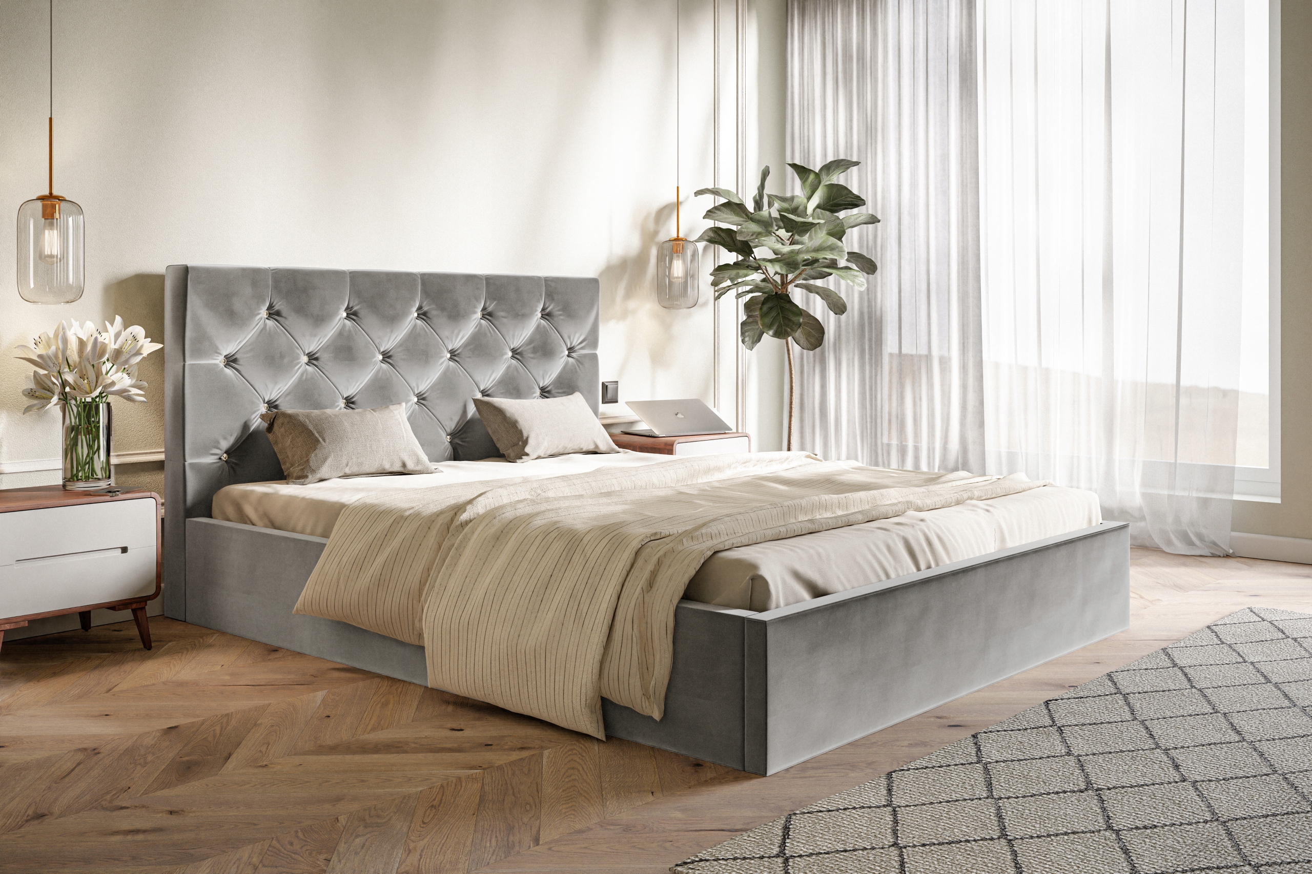 Мягкая двуспальная кровать GLAMOUR SLIM 140x200