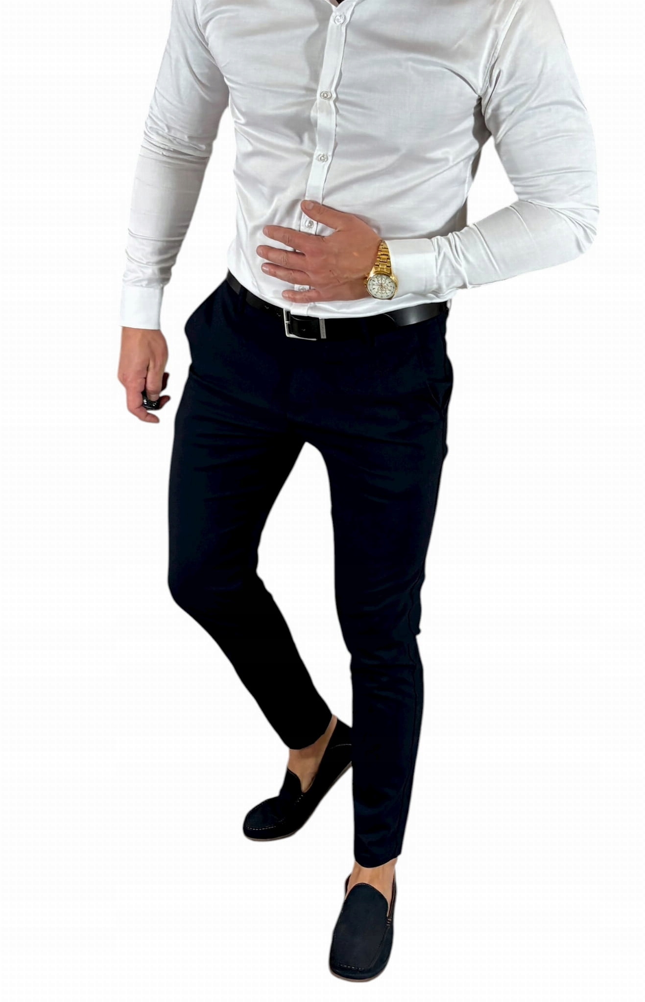 Slim hladké kalhoty tmavě modré námořnická modrá DJ024 W36