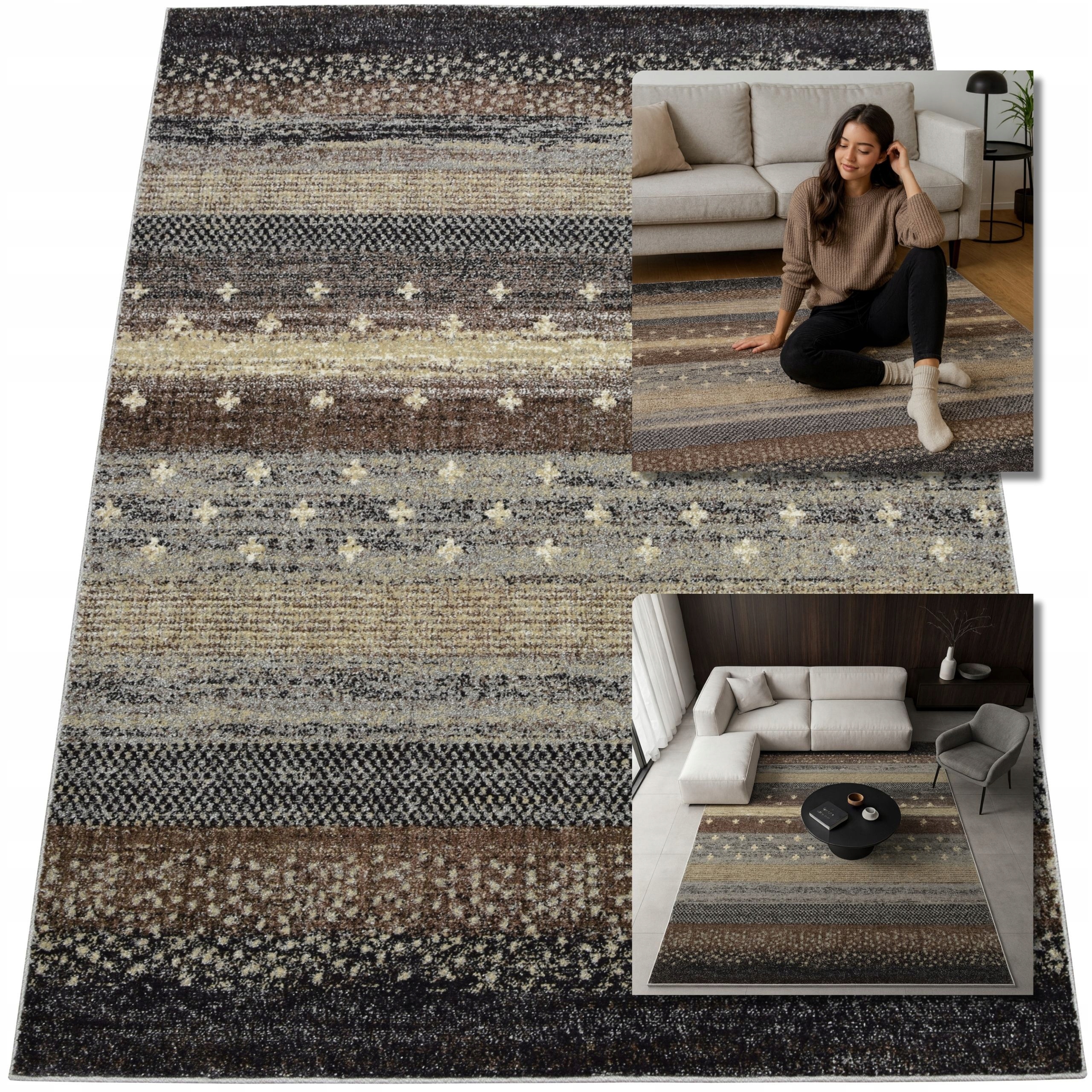 Moderní Koberec Hnědý Šedý Koberec Do Obývacího Pokoje Adventure 15 mm 160 x 230