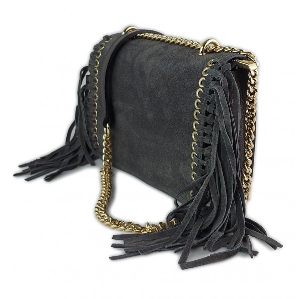 Krásná Kabelka Přes Rameno Pošťačka Bohatě Zdobená Třásněmi_řetízek_šedá