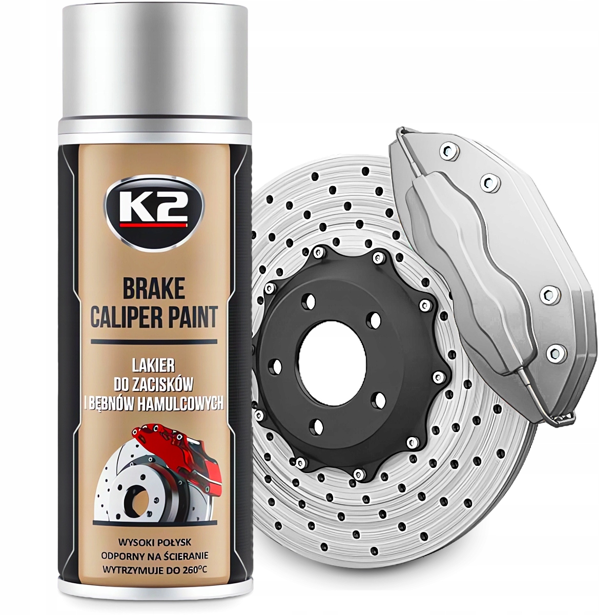 K2 Brake Caliper Paint 400ml Srebrny Lakier do zacisków bębnów hamulcowych