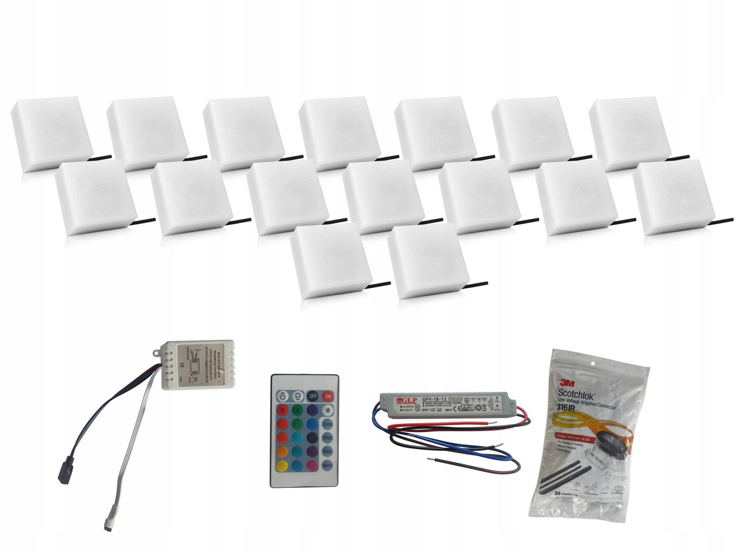 16 x Svietiaca Led dlažobná kocka 14 x 14 cm Rgb